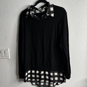 Adrianna papell Black Layered Plaid Hem Sweater Top - Women size L